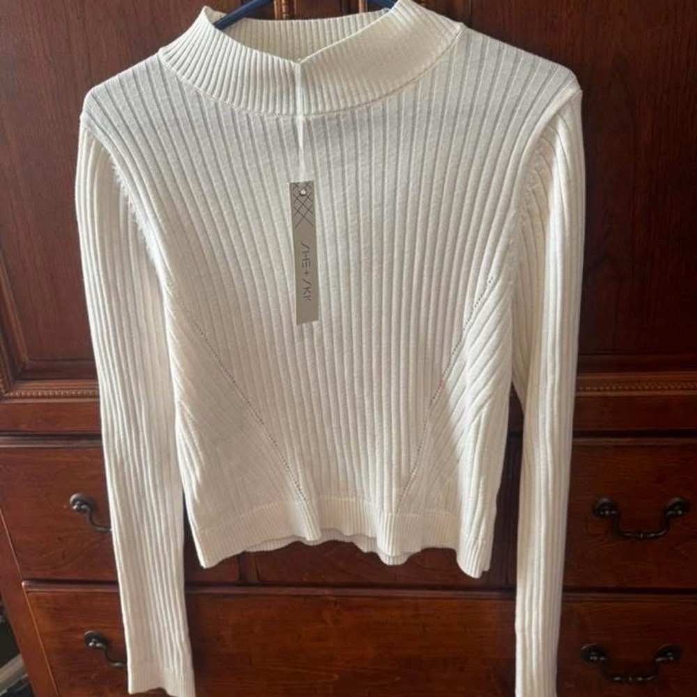 She + Sky Cream Ribbed Knit Sweater